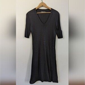 Peruvian connection 100% pima cotton black v neck elbow sleeve dress S Small